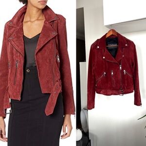 Y2K Bagatelle Women’s Suede new Berry Red Belted Biker Moto Jacket Size M